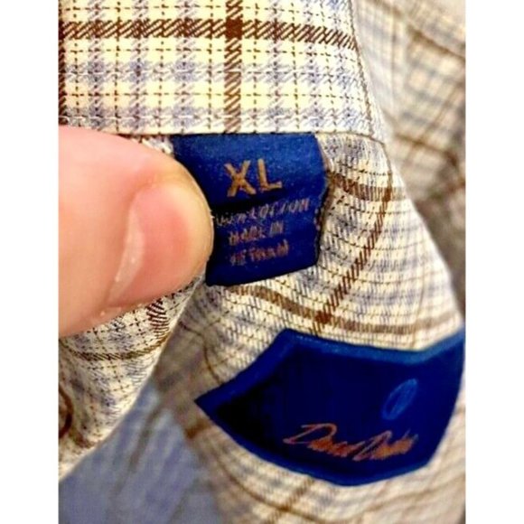 David Donahue Standard Superfine Twill Blue Brown Plaid Dress Shirt Men's Sz XL - Picture 5 of 7